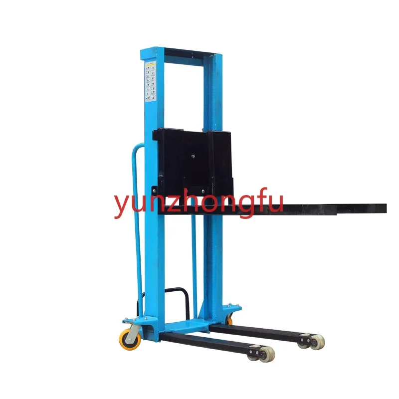 Hand pushed small electric forklift with a capacity of 500 kilograms and 1 ton. The forklift can automatically