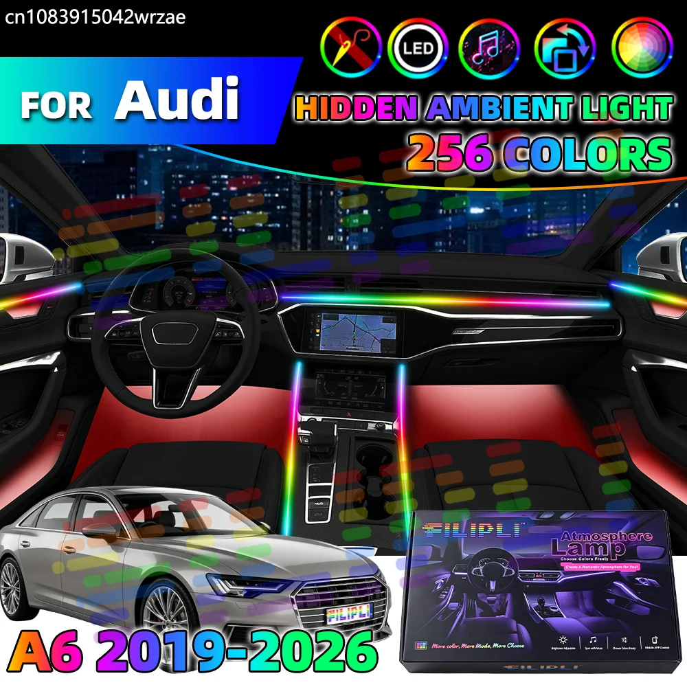

6 in 1 For AUDI A6 2019-2026 Years Car Interior Ambient Lights Strips Breathing Lighting Kit App Control Auto Decorative Lamp
