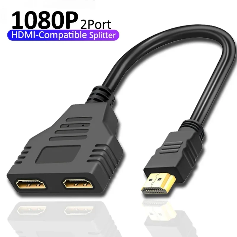 HDMI-compatible Cable Splitter 1080P 2 Dual Port Y Splitter 1 In 2 Out Cable Adapter For LCD TV Box PS3 HDMI-compatible Splitter