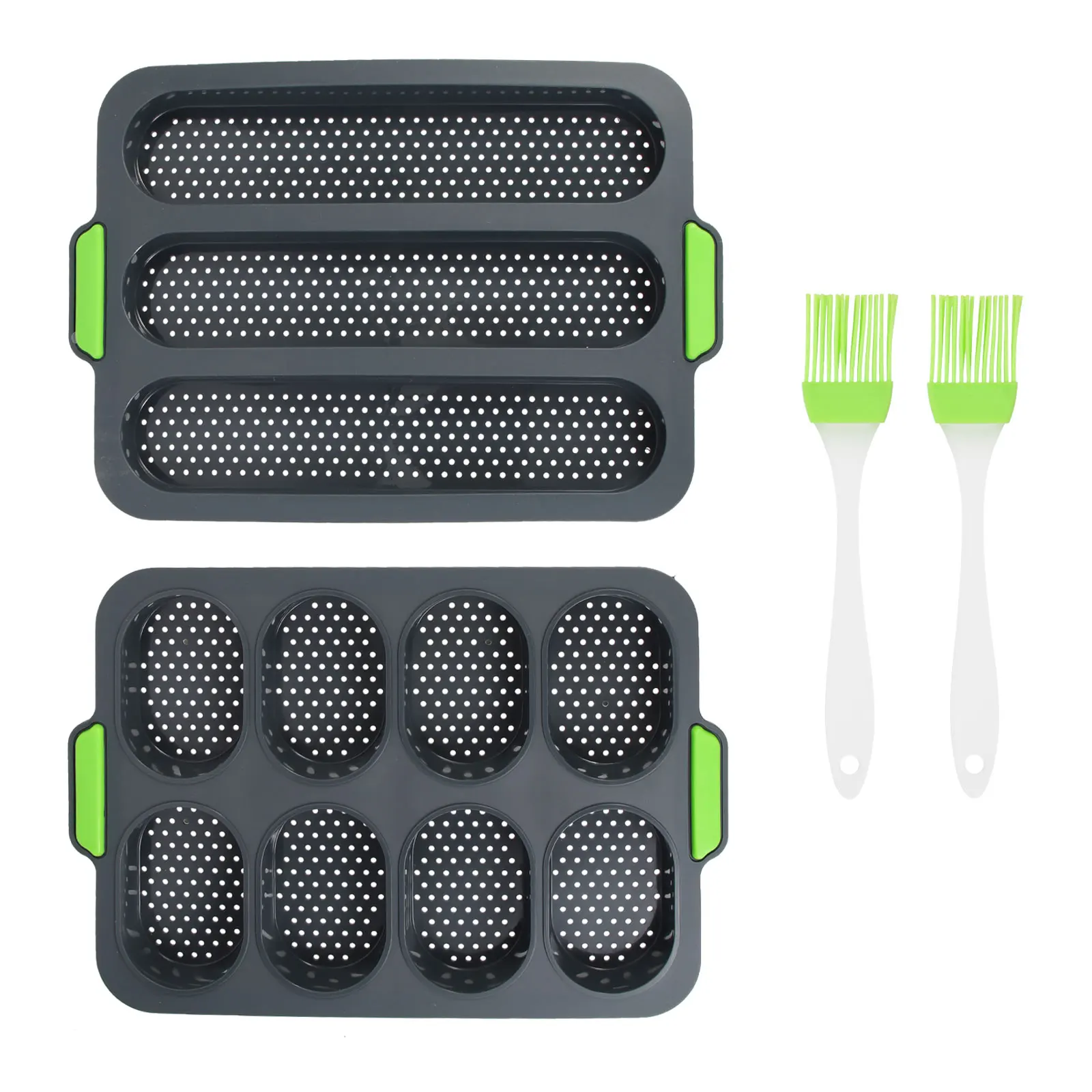 

4 Pieces French Bread Mold Set 8 Cavities 3 Slot Baguette Pan Grey Silicone Loaf Baking Mold Non Stick Kitchen Bakery Tool