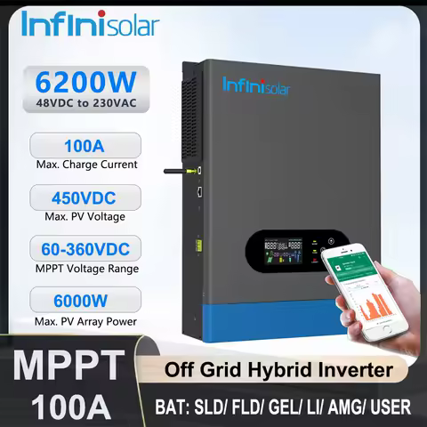 Infinisolar 6.2KW Hybrid Solar Inverter With Built-In WiFi 100A MPPT 48V to 230V Dual AC Output Off Grid Photovoltaic Inverter
