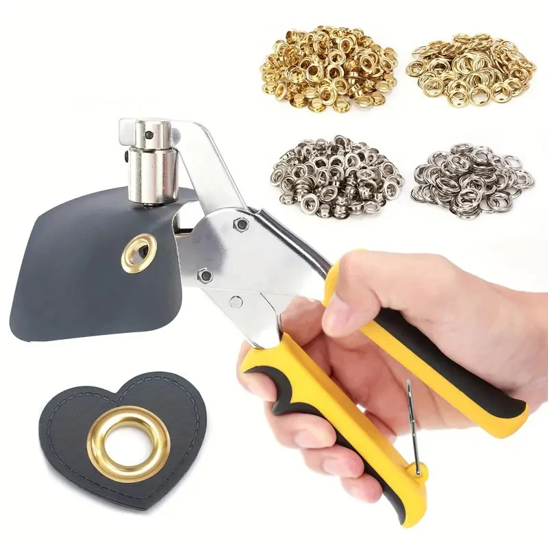 3/8 Inch 10mm Grommet Pliers Kit Tools Handheld Hole Punch with 200/500 Set of Eyelet Grommets for Leather Canvas Clothing