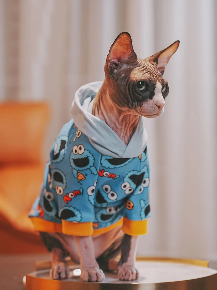 Cat Clothing for Sphnx Soft Cotton Cartoon Jacket For Devon Rex Baseball Uniforms for Cat Warm Coat for Kittens in Autumn Winter