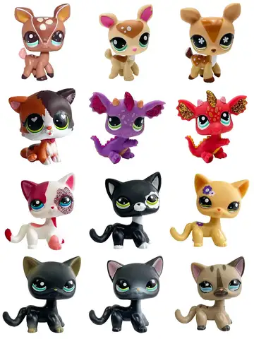 Raro pet shop lps brinquedo stands de cabelo curto gato original gatinho husky filhote de cachorro raposa bonito animal velho bobble cabeça brinquedo