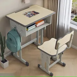 Kids Study Desk and Chair Set Height Adjustable Super Load-bearing Spacious Study Table Chair with School Bag Hook 45 X 70cm