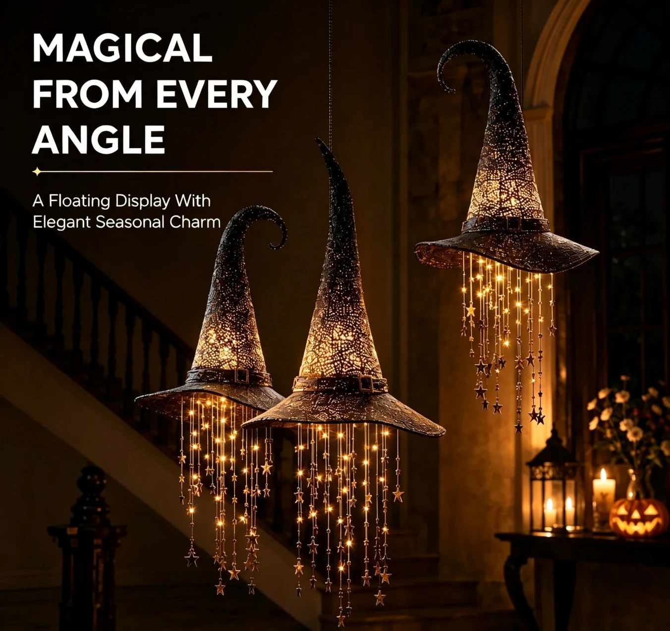 LED Santa Hat Hanging Light Christmas Halloween Xmas New Year Pendant Lamp Tassel Bell Star Ornament Home Party Decoration Light