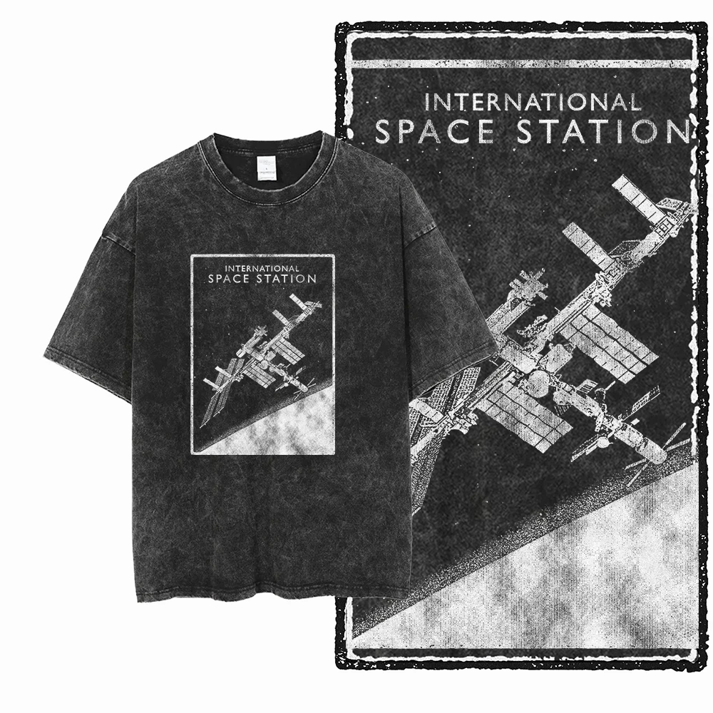 SA ASTRONAUT SPACE THEMES Printed Cotton Acid Washed Graphic Unisex T Shirt Cool Streetwear Men Tshirts Big Size Tee for men