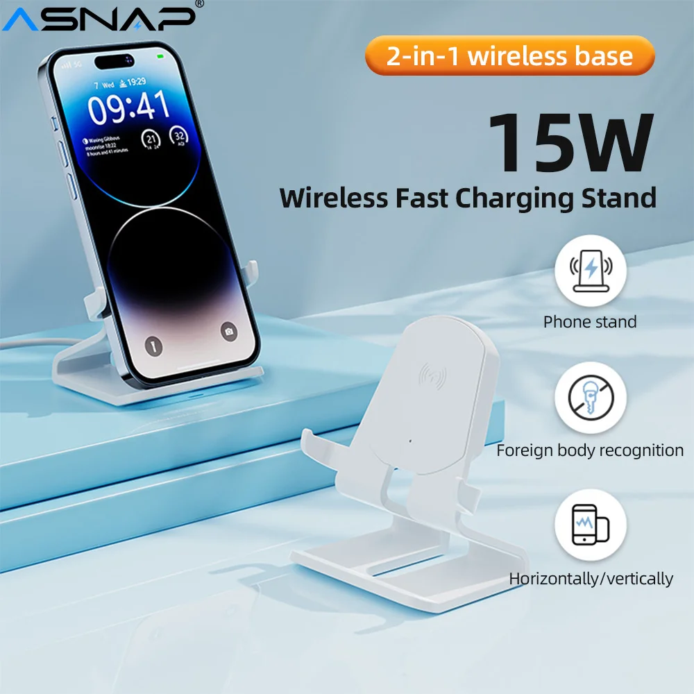 

ASNAP 2 In 1 Wireless Charger Stand Universal Phone Charger 15W Fast Charge for iPhone 15 14 13 Samsung Huawei Xiaomi