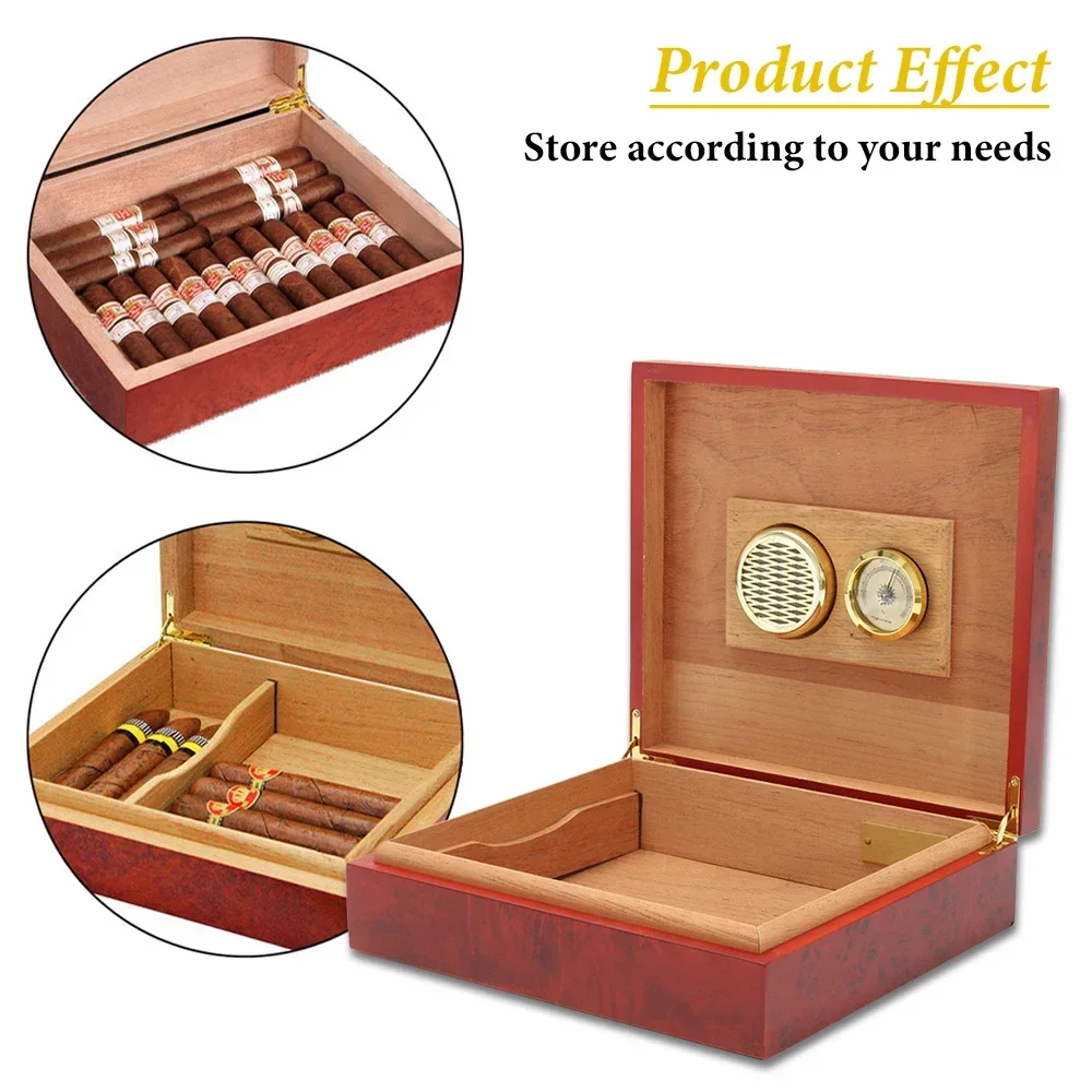 Cigar Humidor with Hygrometer Humidifier Vintage Elegant Cigar Humidor Fit for 20pcs Cedar Wood Cigar Humidor Box