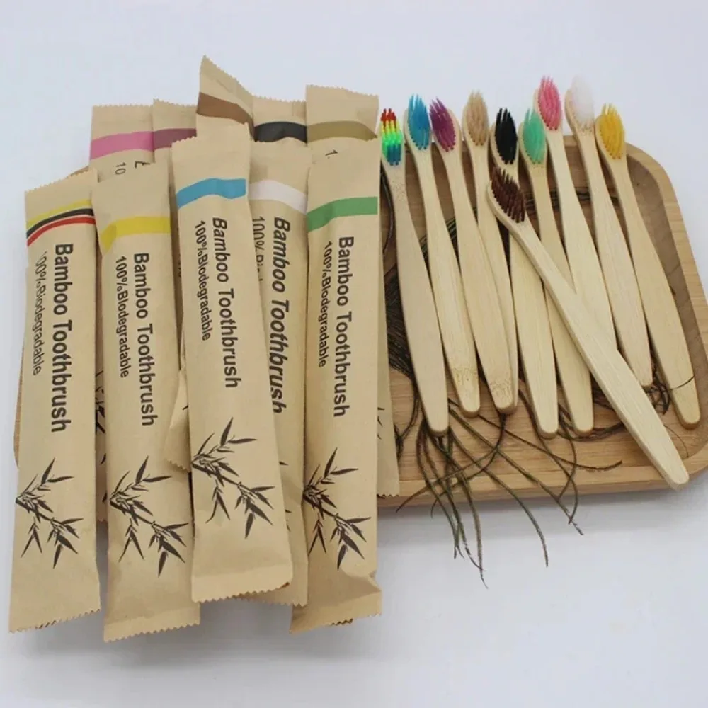 30PCS Bamboo Toothbrush Set Single Cowhide Wrapped  Natural and Environmentally Friendly Bamboo Toothbrush Tablet