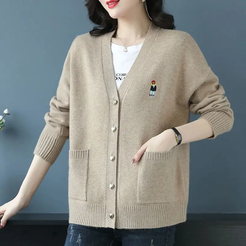 Loose Thickened Women's Knitted Sweater Spring Autumn New Style Warm Lazy Style Outerwear Coat Comfortable Long Sleeve Top