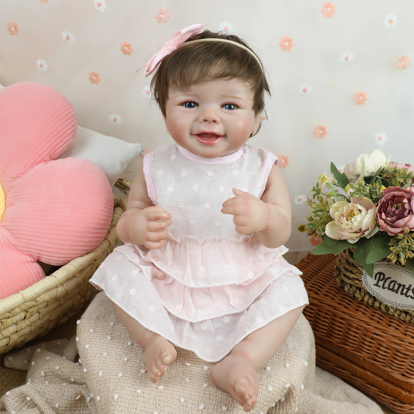 

18-дюймовая силиконовая виниловая кукла Reborn Girl Emmy Reborn для всего мягкого тела, размер 3D кожа, высокое качество, подарок, коллекционная игрушка
