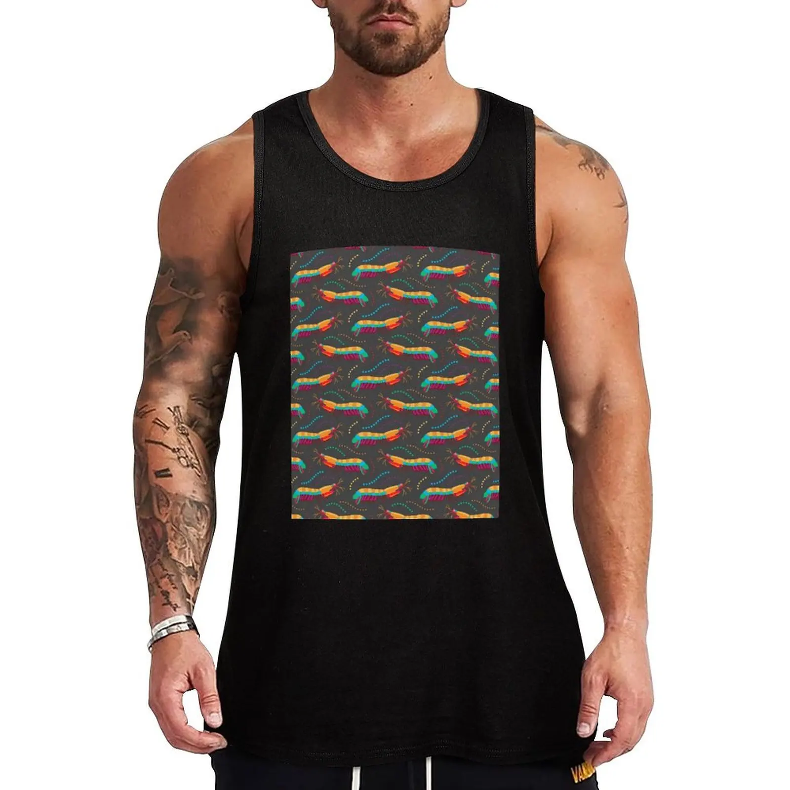 Peacock Mantis Shrimp Pattern Tank Top T-shirts men Men's fitness t-shirt Short sleeve