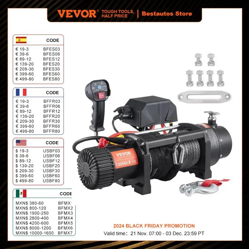 VEVOR 8000-13000lbs Electric Winch With Remote Control ATV Nylon Rope Winch for Towing Jeep Off-Road SUV Truck Car Trailer Boat