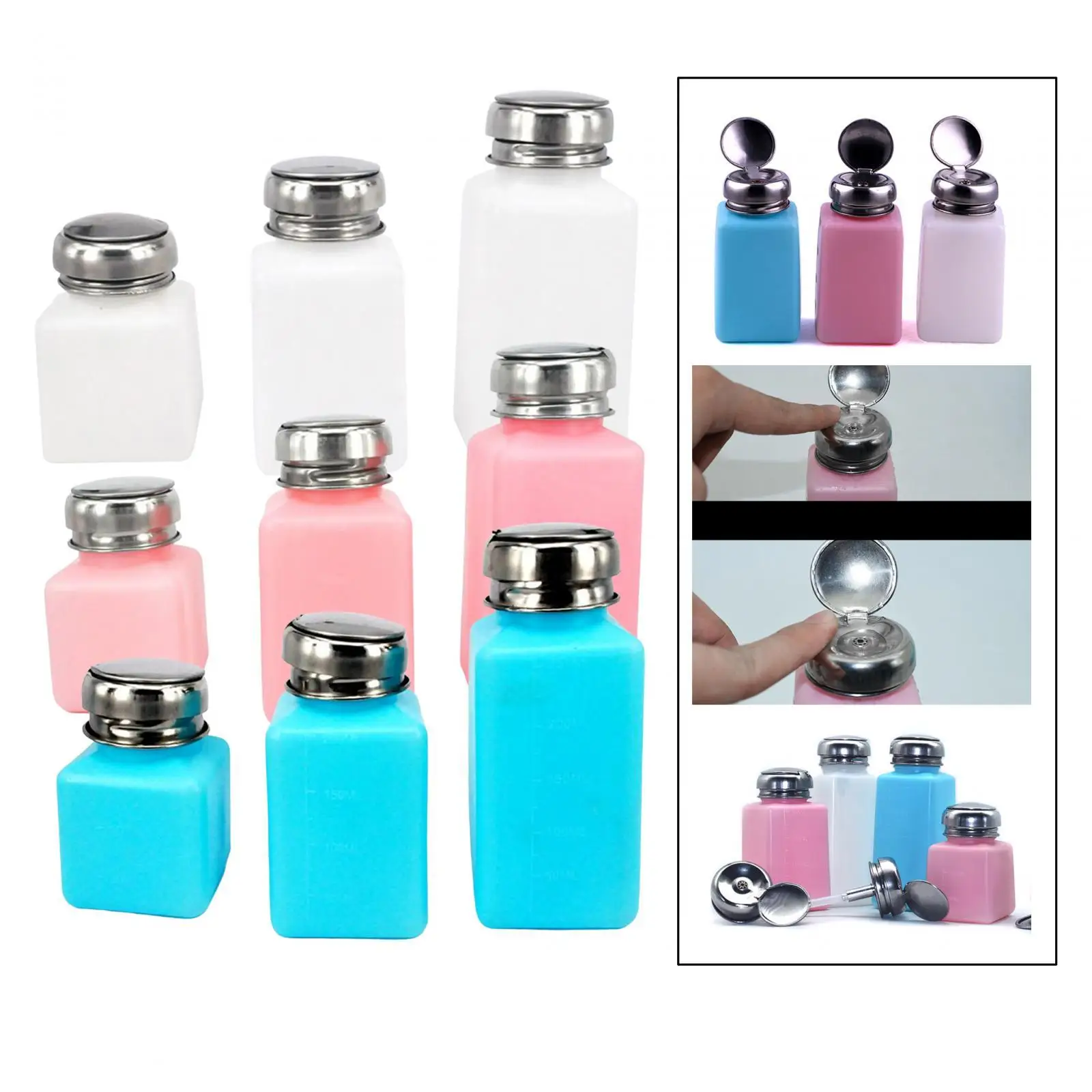 Empty Liquid Bottle Leakproof Press Pump Cosmetic Dispenser for Toner Alcohol Acetone and Manicure Station