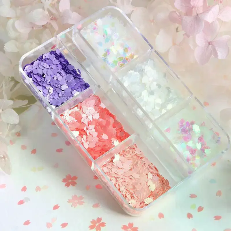 6 griglie brillanti petalo di fiore chip paillettes per unghie fiori di ciliegio adesivi glitter decorazioni olografiche primaverili fiocchi decorazioni colorate