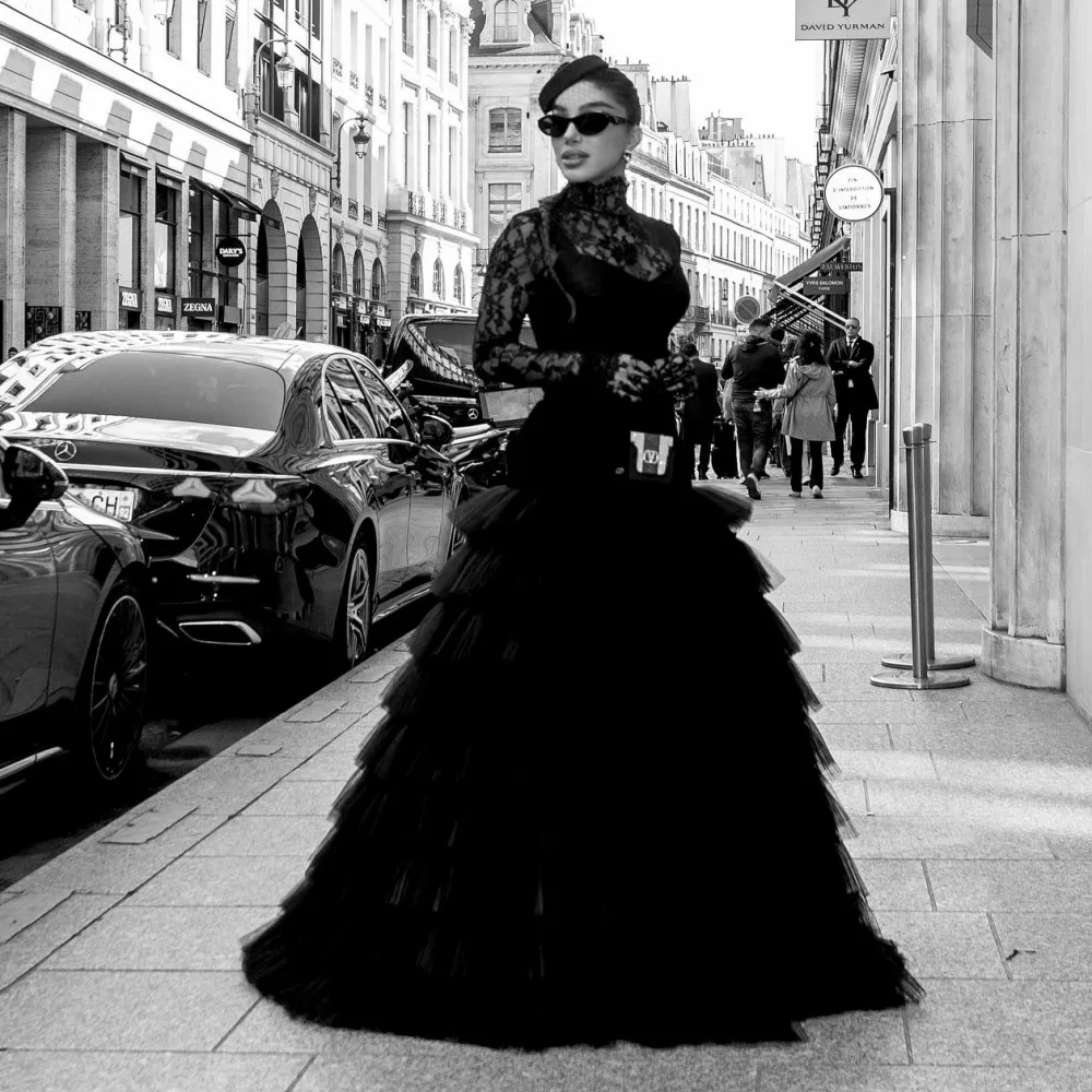 

Black Long Mermaid Skirts Tiered Office Lady Girls Birthday Skirt Female Evening Party Maxi Skirts