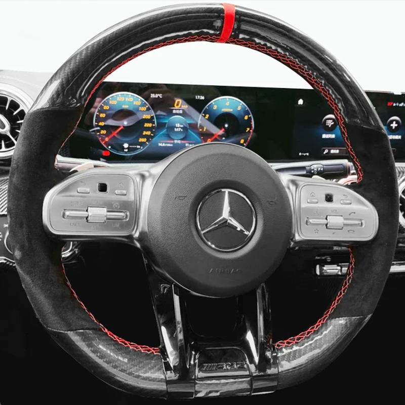 

For Mercedes-Benz AMG C43 E53 S63 GLE G63 DIY Hand-stitched Carbon fiber suede non-slip Car Steering Wheel Cover