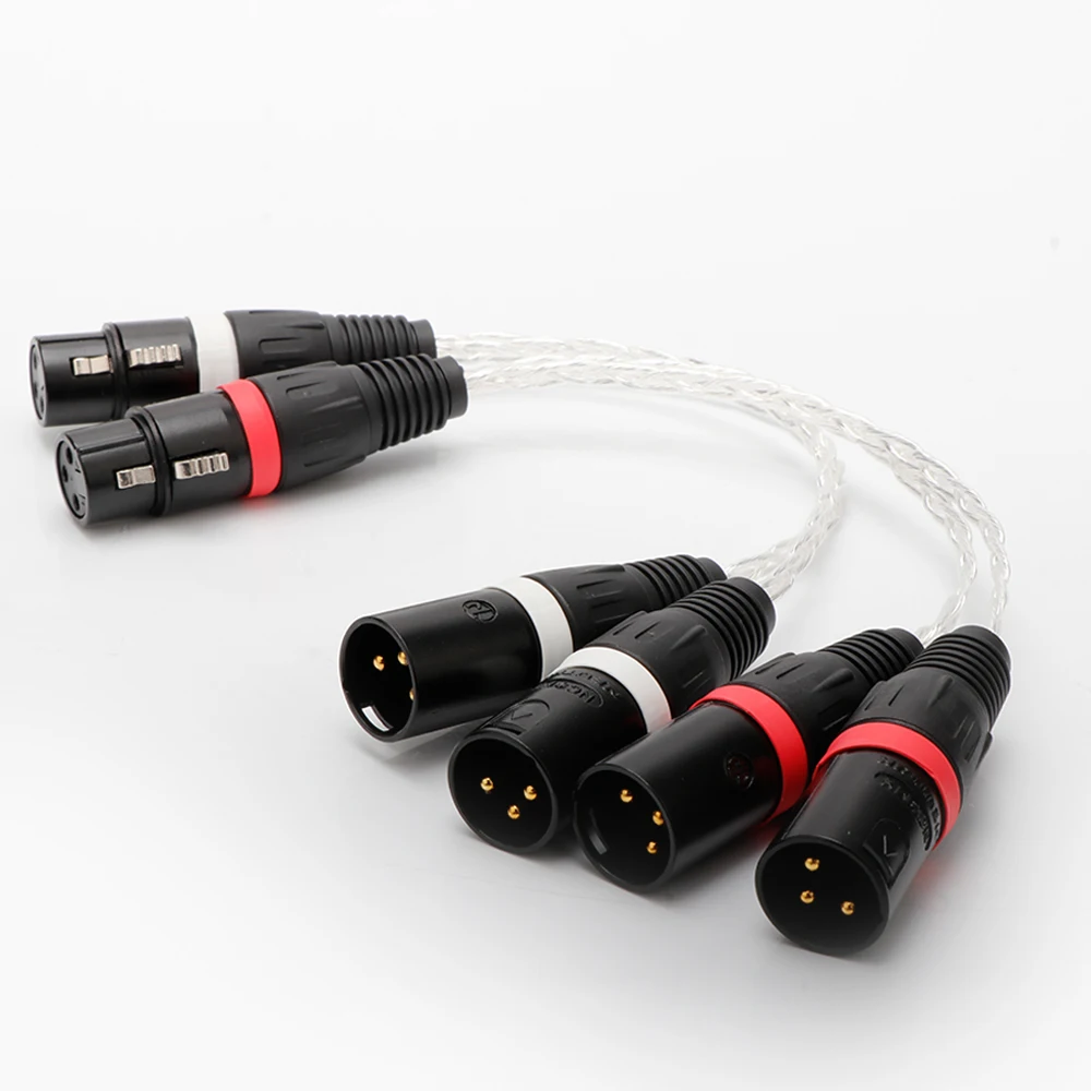 30cm Silver-plate 3Pin XLR Female Jack to Dual 2 Male Plug Y Splitter Adapter Cable Wire for Amplifier Speaker Headphone Mixer