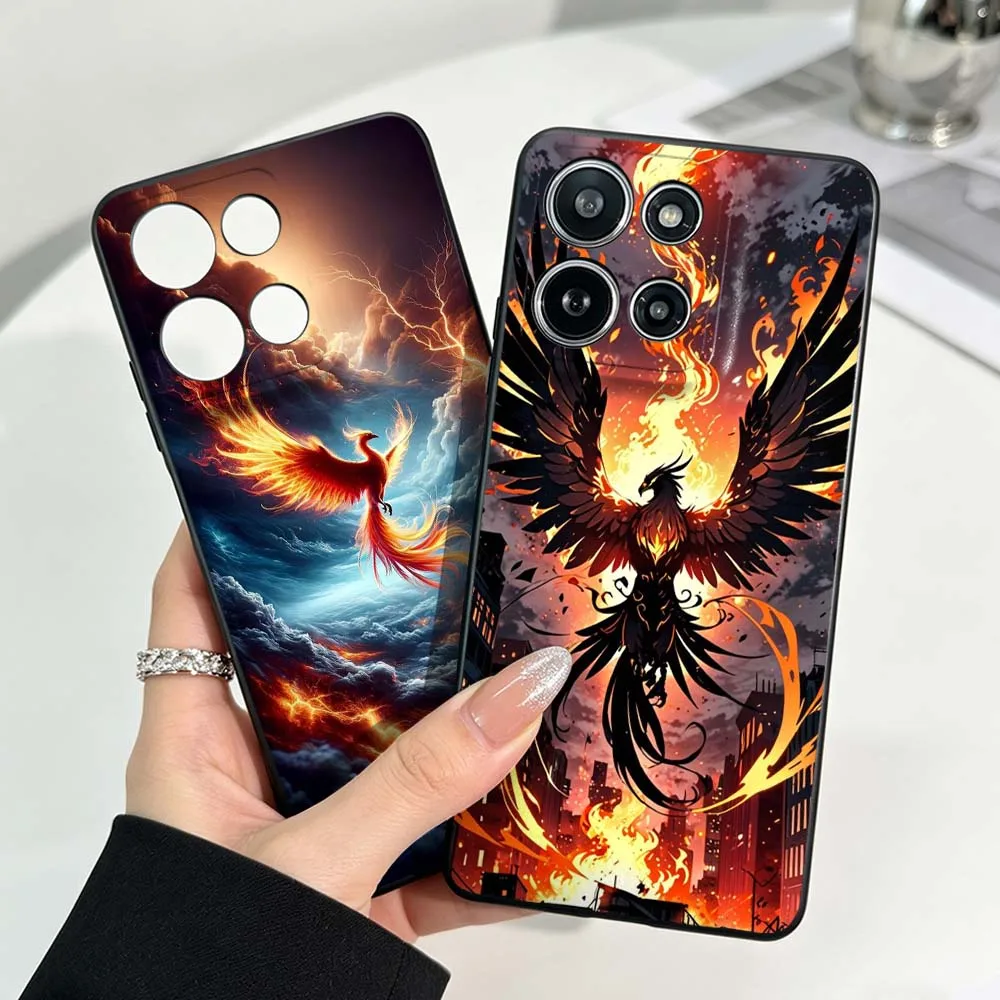 Luxury Phoenix Pictures Phone Case For Motorola Moto G86 G75 G72 G56 G41 G35 G31 G15 Edge 70 60 50 Black Silicone Cover