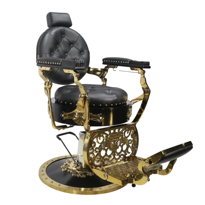 

Роскошная классическая черно-золотая парикмахерская, мебель для салона красоты - кресло для бритья