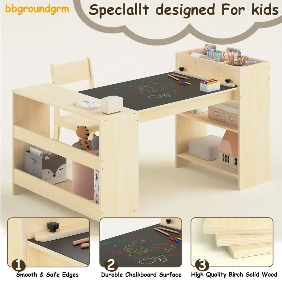 مجموعة طاولة فنية وكرسي واحد، طاولة حرفية للأطفال مع مساحة تخزين من الورق الملفوف، مجموعة خشبية قابلة لتعديل الارتفاع للأطفال الصغار، أزياء النشاط #4
