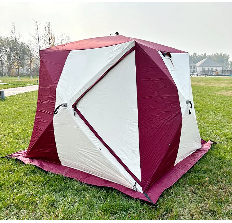 2.4x2.4x1.8m Weatherproof Insulation Winter Ice Fishing Cube Pop Up Tent Transparent Skylight Sauna Tent with Chimney Hole