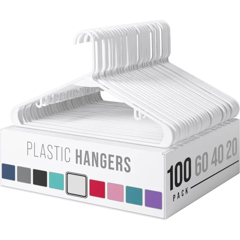 

Plastic Hangers 100 Pack - Clothes Hangers - Makes The Perfect Coat Hanger and General Space Saving Clothes Hangers for Closet