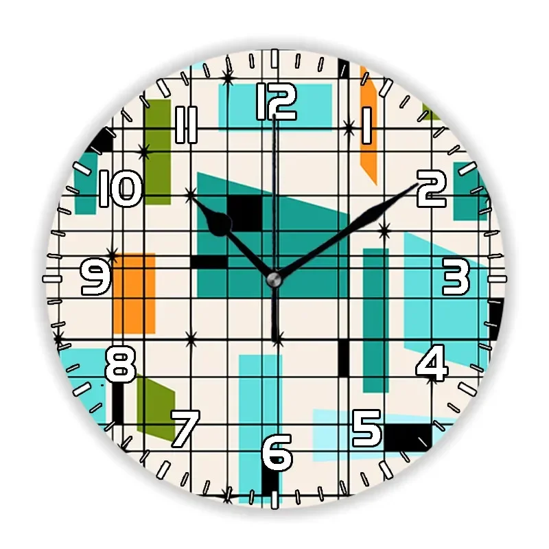 Retro Beige Mid Century Atomic Starbursts Wall Clock Watch Modern Living Room Abstract Geometric  Art 1970s Home Decor Gift