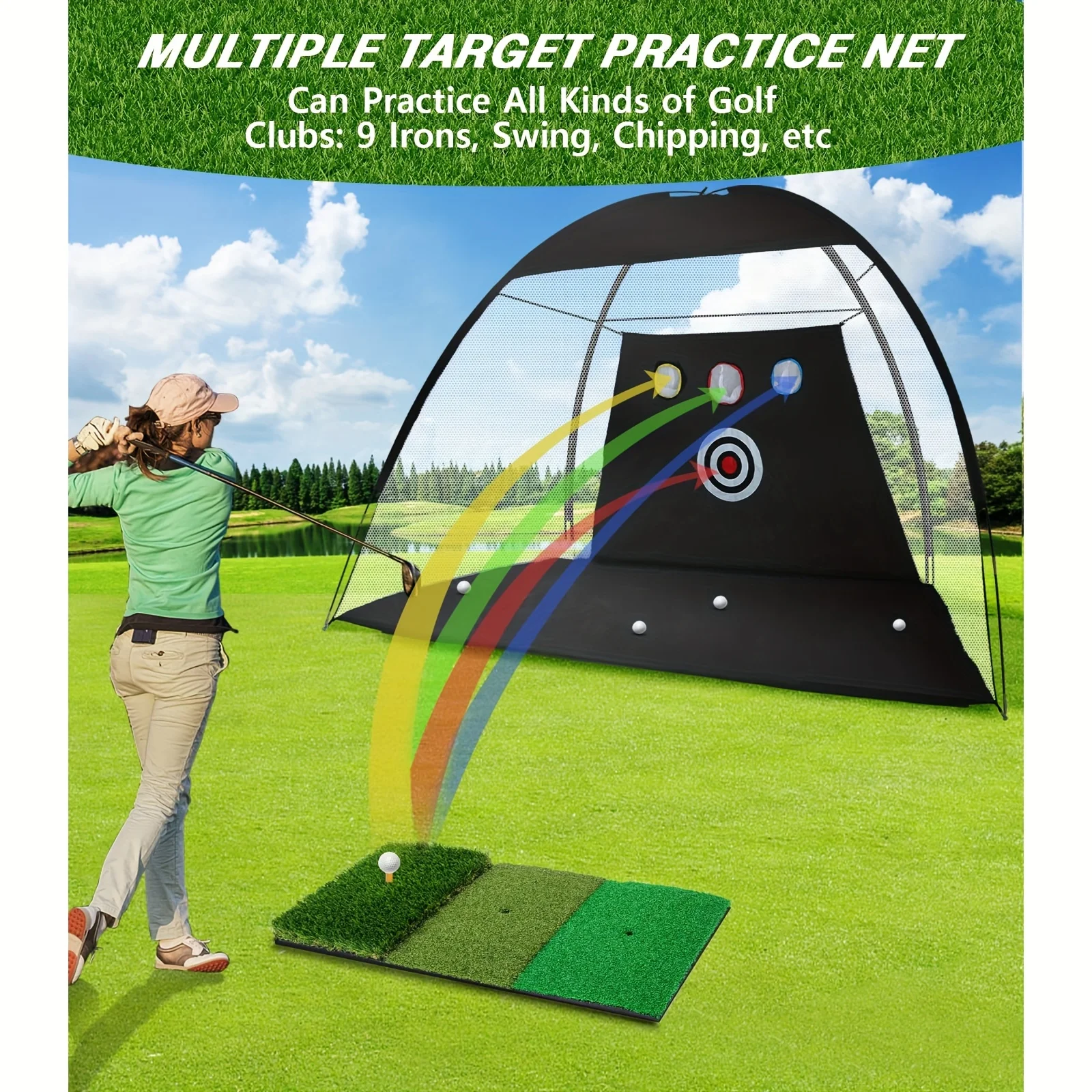 Golf Practice Net for Backyard Driving Chipping Home Golf Swing Training with Target /1 Golf Mat / 5 Golf Balls / 1 Golf Tee/Bag