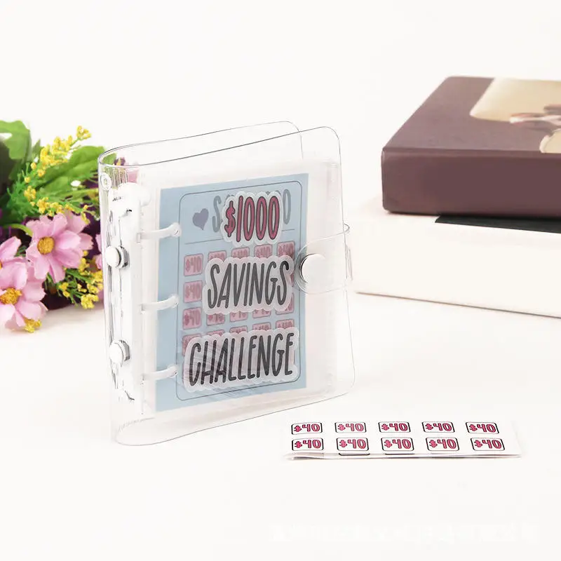 3-Hole Mini Money Saving Challenge Binder with Envelopes PVC Savings $1000 Cash Storage Book