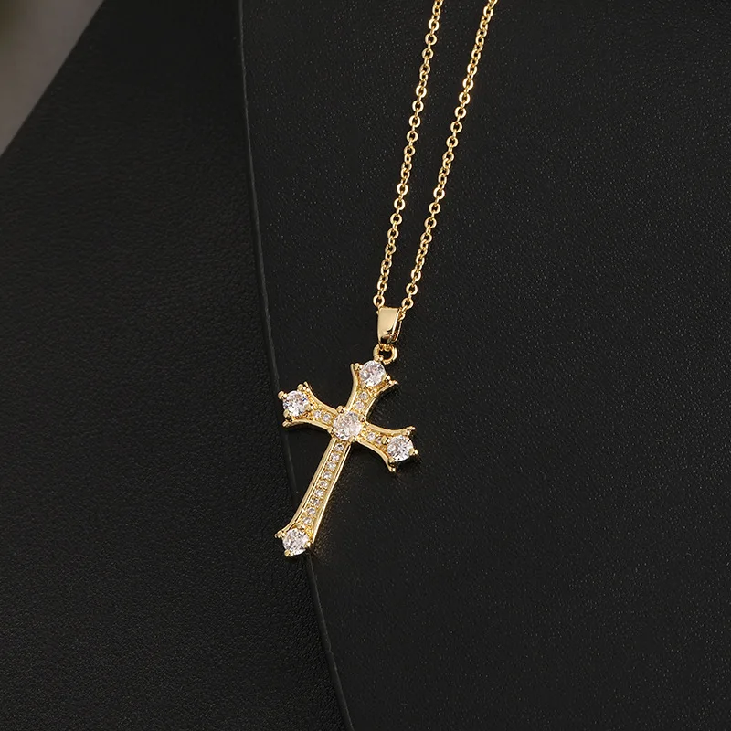 Fashionable Jesus Cross Necklace Exquisite Zircon Jewelry Personality Versatile Clavicle Chain Pendant Lucky Gift