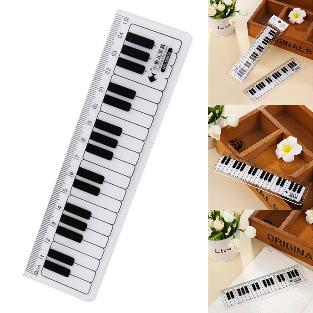 1 Pcs Cute 15cm Black White Musical Notes Piano Transparent Plastic Straight Rulers Drawing Measuring Ruler Student Stationery