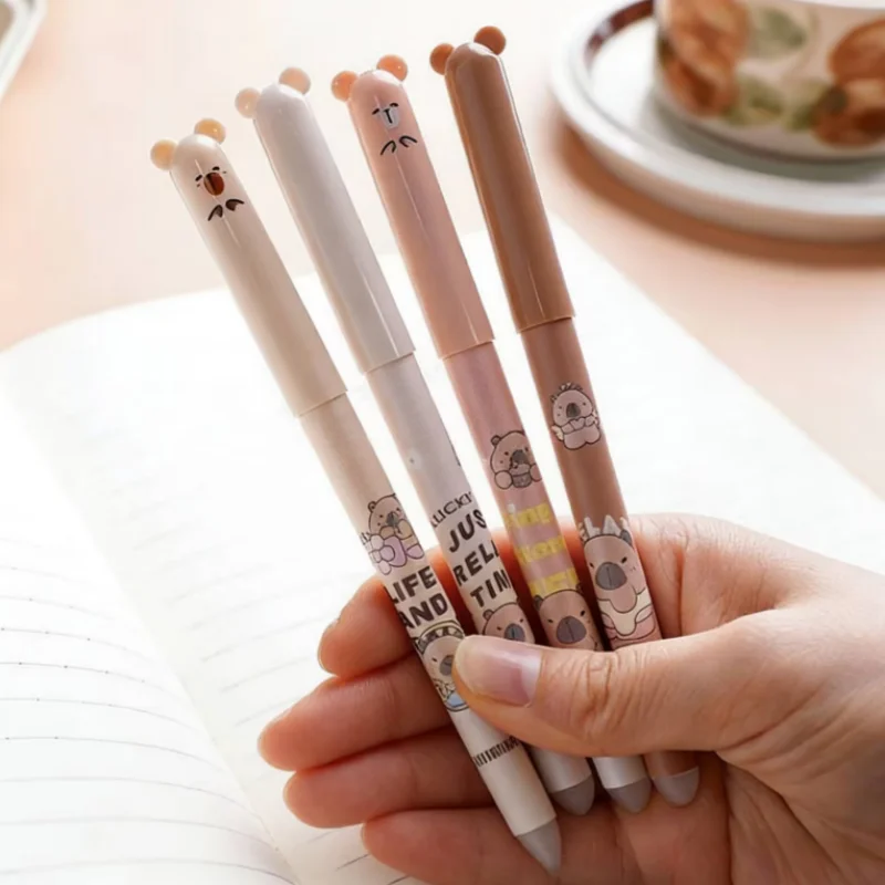 

48pcs/lot Kawaii Capybara Erasable Gel Pen Cute 0.5mm Blue Ink Signature Pens School Writing Supplies