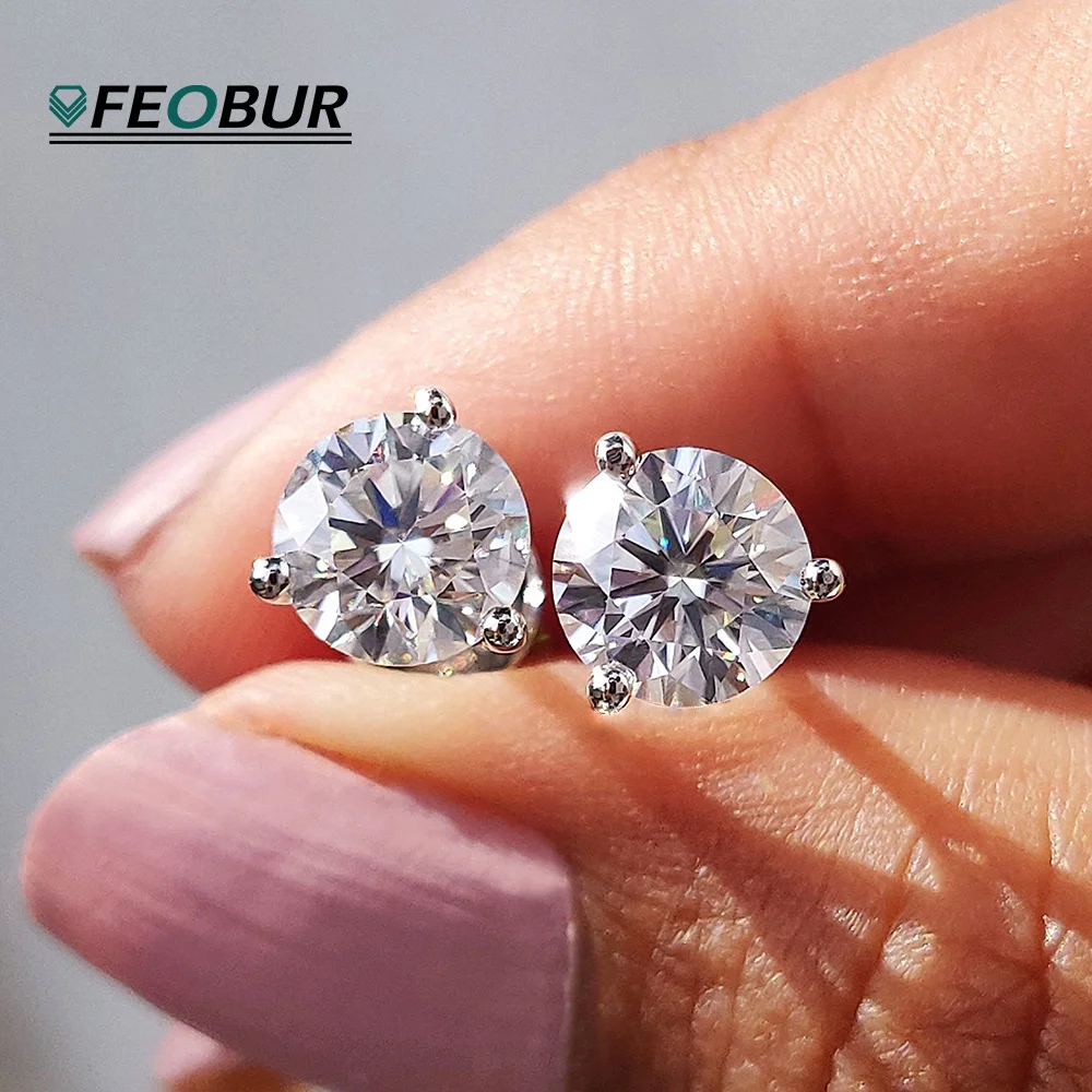 

0.3-2ct Round Moissanite Stud Earrings for Women Man Party Sparkling 3 Claws Diamond Ear Studs 925 Sterling Silver Jewelry GRA
