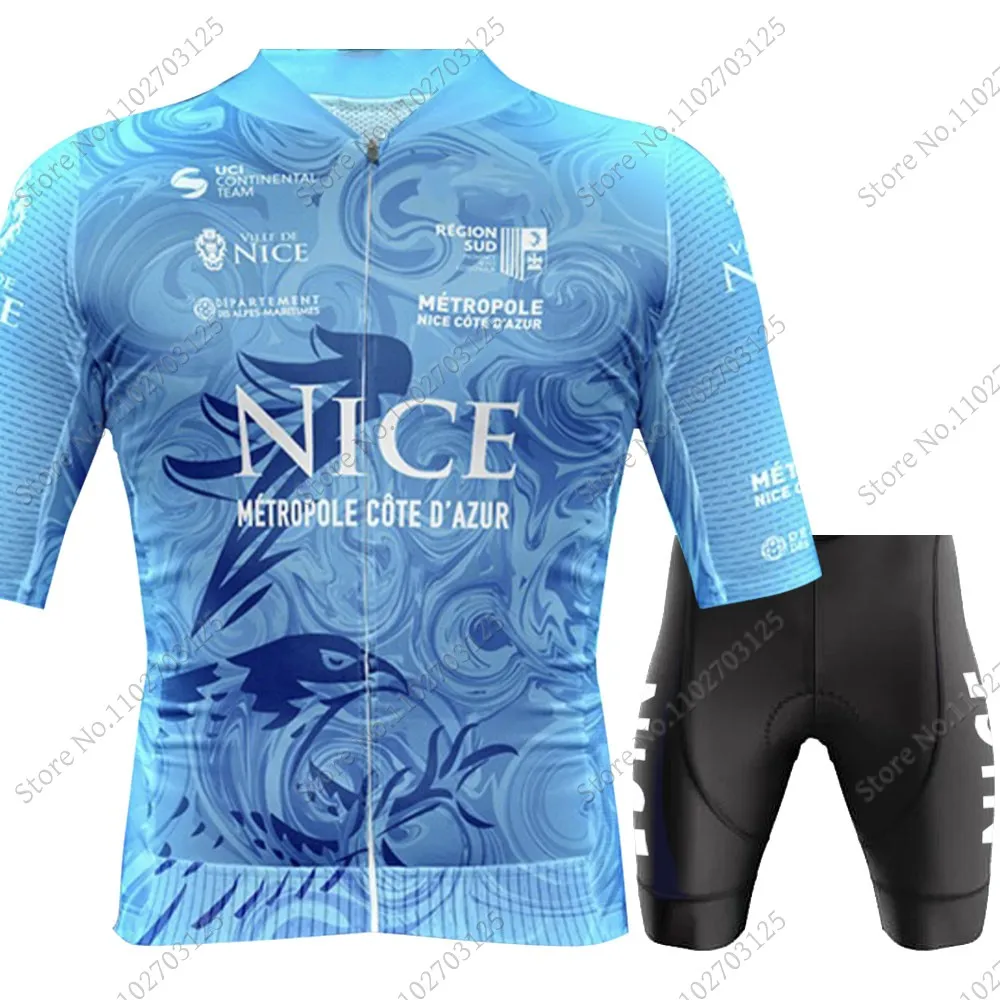 2024 Nice Métropole Team Cycling Jersey Set Short Sleeve France Clothing Mens Road Bike Shirts Suit Bicycle Bib Shorts MTB