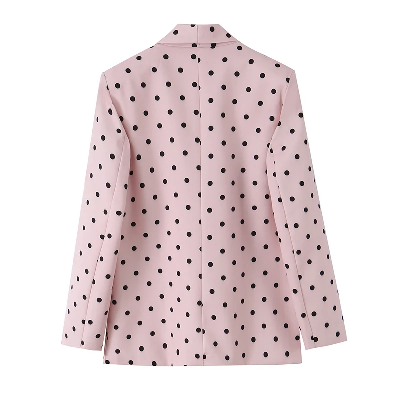 YENKYE  New Autumn Women's  Polka Dot  Blazer Shawl Lapel Front Slip Pockets Long Sleeve Casual Elegant Suit Jacket