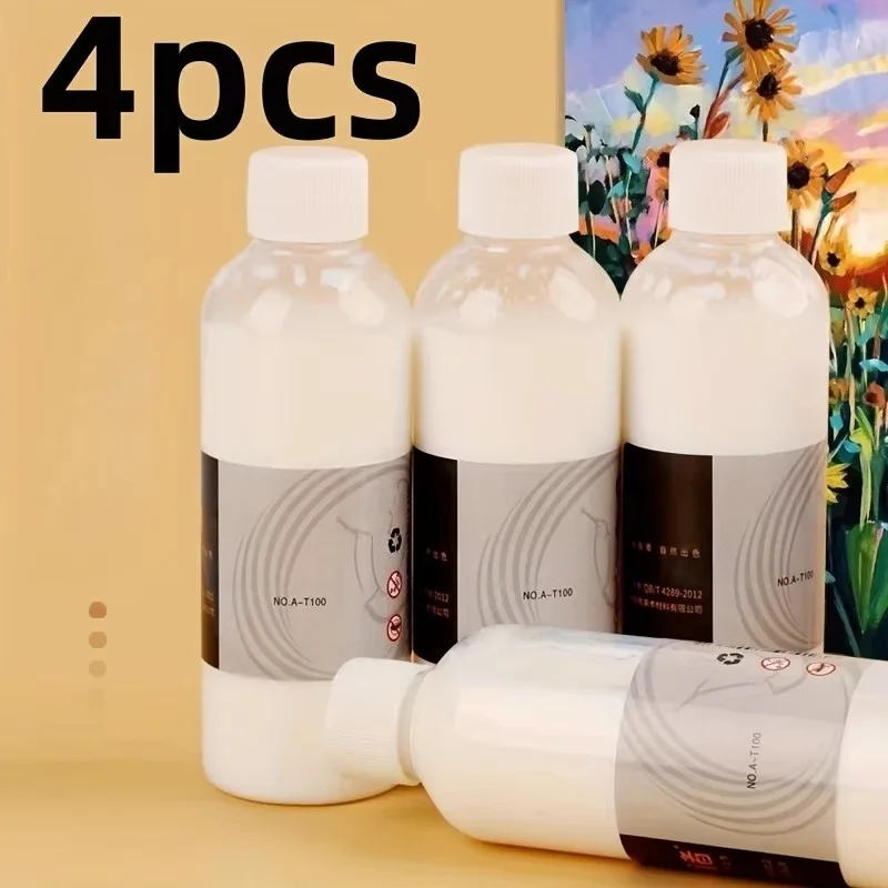 4PCS, 3.38 Oz Acrylic Pigment Medium - Liquid Thinner for Acrylic Pigments, No Ingredients, True Pigment Properties, Easy to Mix