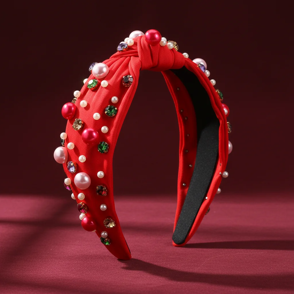 

New Christmas Red Green Rhinestone Headband Girls Headwear Vintage Hair Bands Hairband Hoop for Wedding Party Hair Accessories