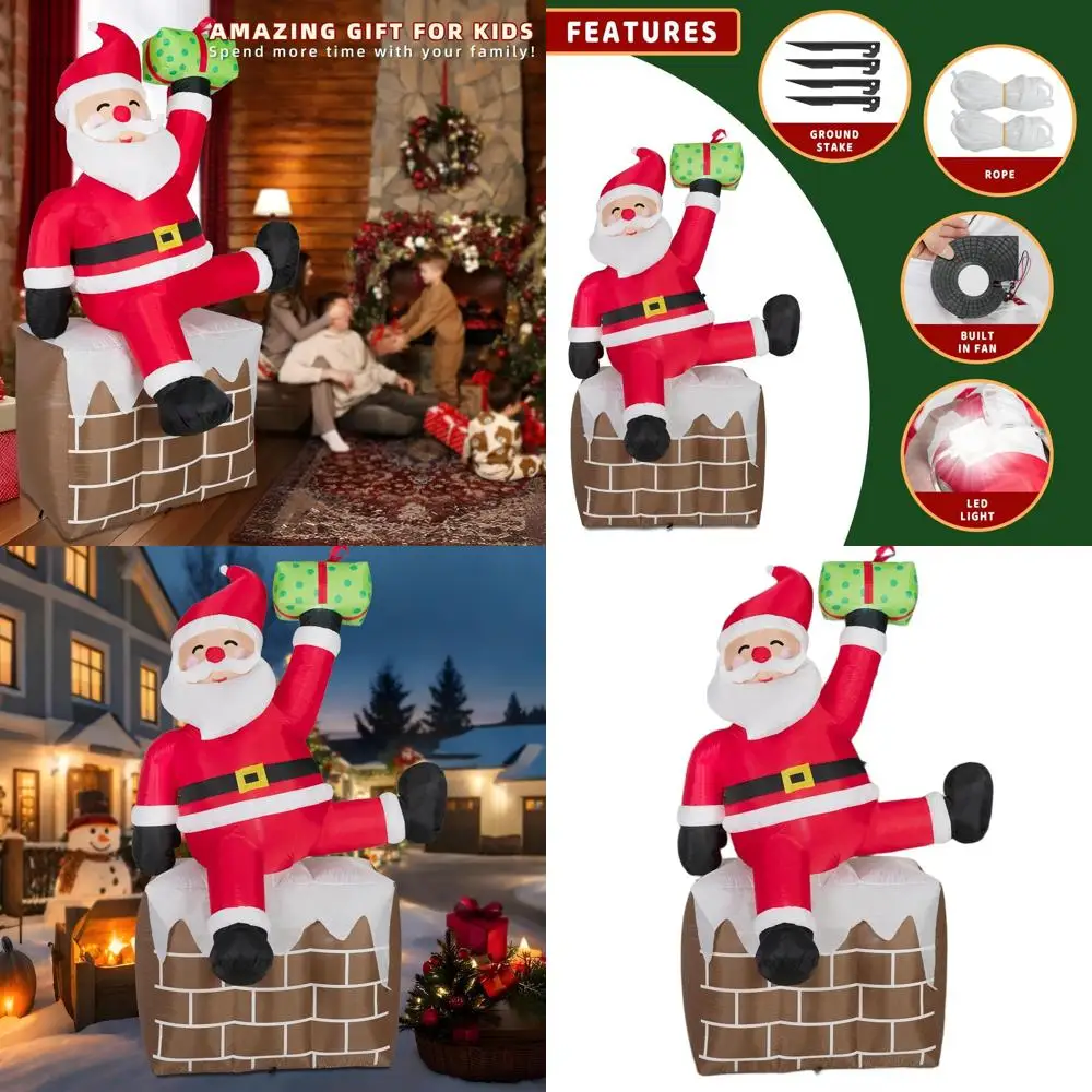 8-Foot LED Lighted Santa Claus Inflatable for Outdoor Christmas Decorations, Suitable for Yard, Lawn, or Garden