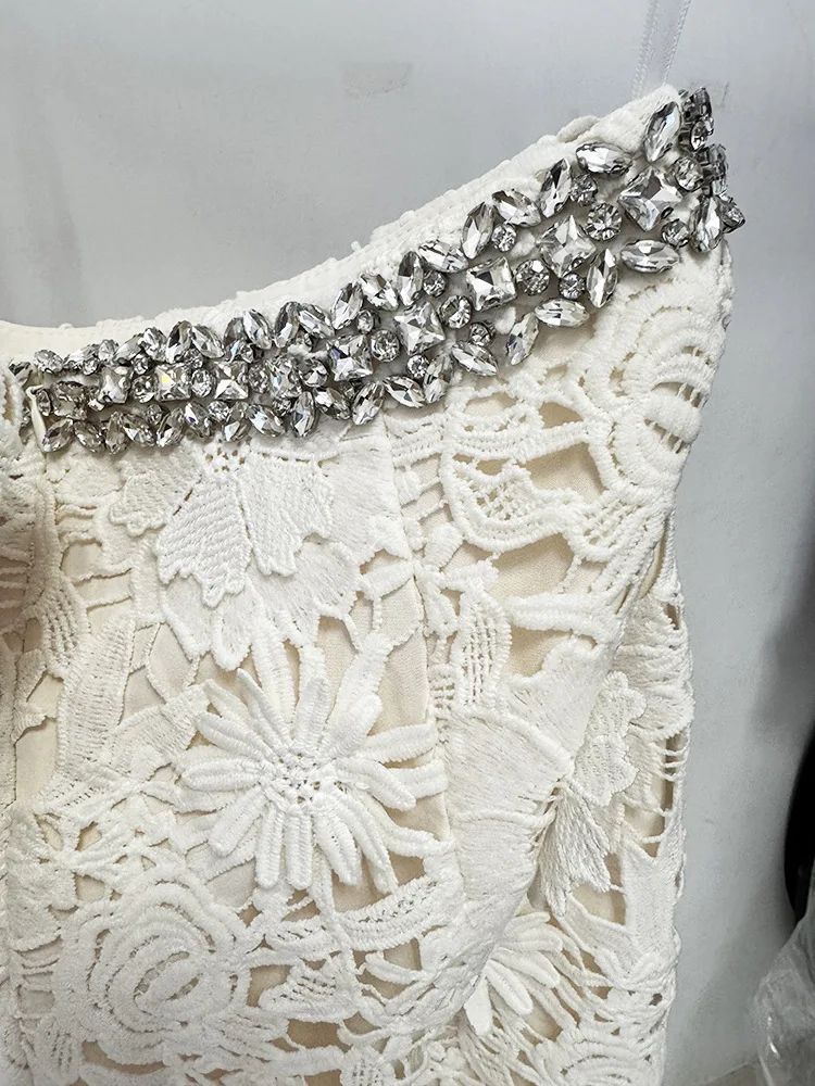 HIGH QUALITY Newest 2026 Designer Runway Women Luxury 3D Floral Lace 2 Piece Beaded Crop Top Long Skirt Set Party Dress Suit image 6