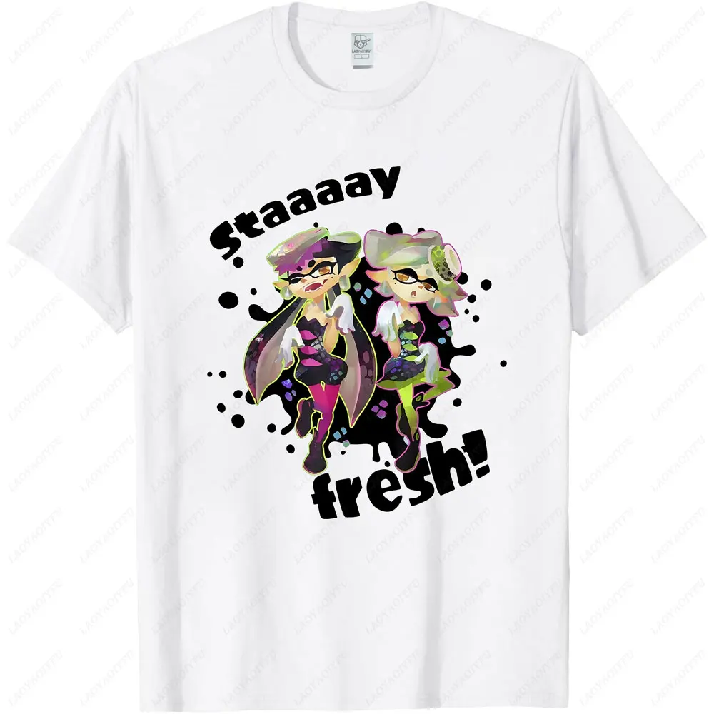 Splatoon Squid Sisters Stay Fresh Graphic TShirt Summer Casual Tee Unisex Anime Gaming Tops Streetwear Fashion Men Women Shirt