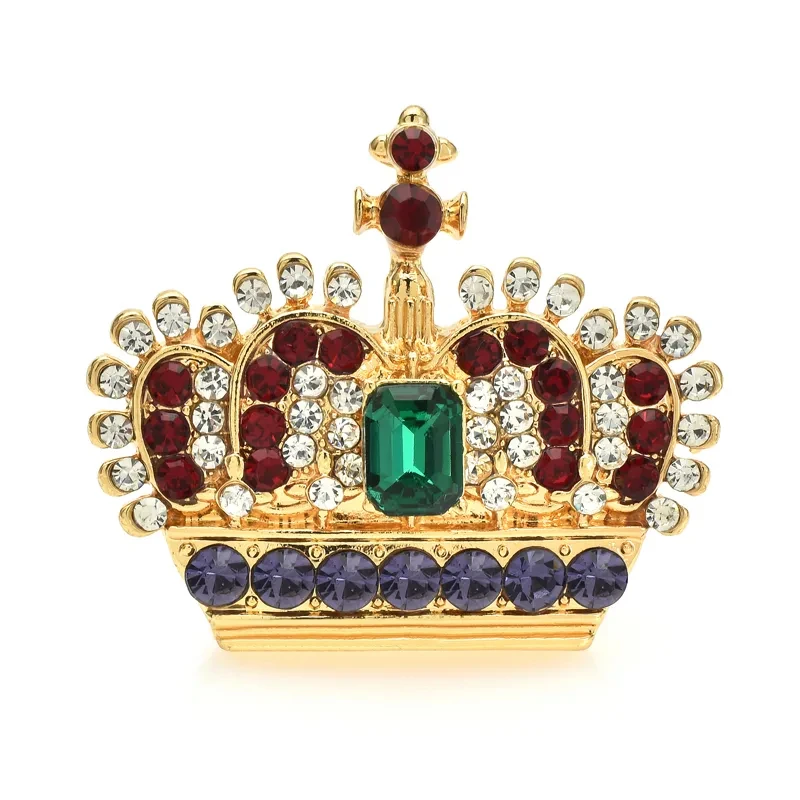 SHMIK Women Men Palace Style Crown Crystal Badges Pins Unisex Middle Design Exquisite Vitnage Tiara Party Brooches Jewelry