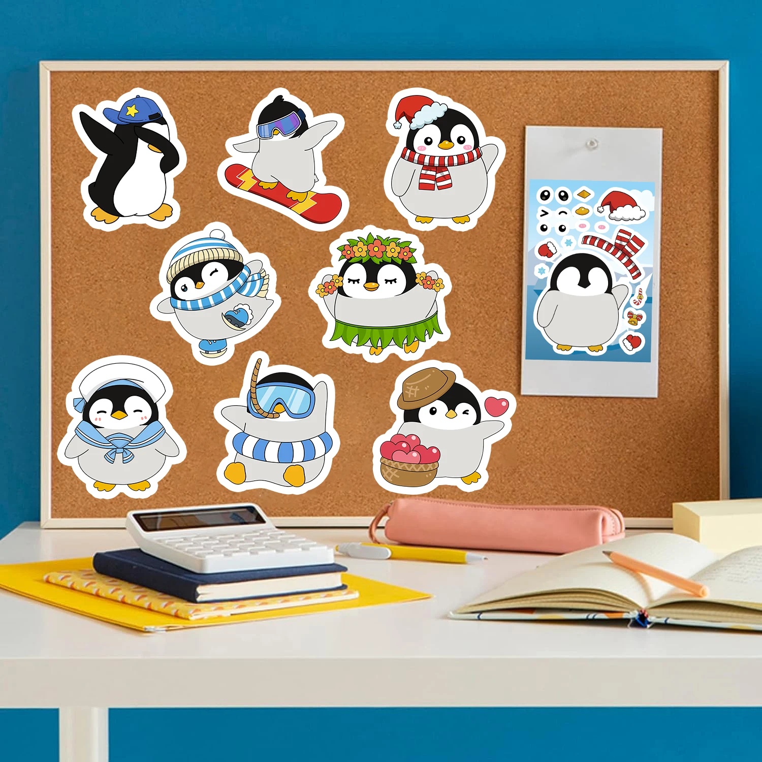 8 قطعة البطريق ورقة مذكرات الكمبيوتر سكيت اليدوية ملصقات الكرتون متعة الكلاسيكية عطلة هدية الديكور #4