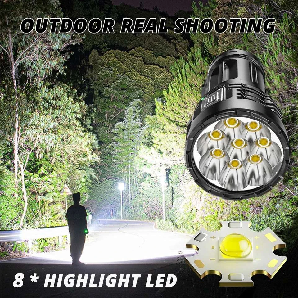 Multifunctional Led flashlight with usb charging 8 LED Head Flashlight rechargeable COB Work light Torch Camping Running Lantern