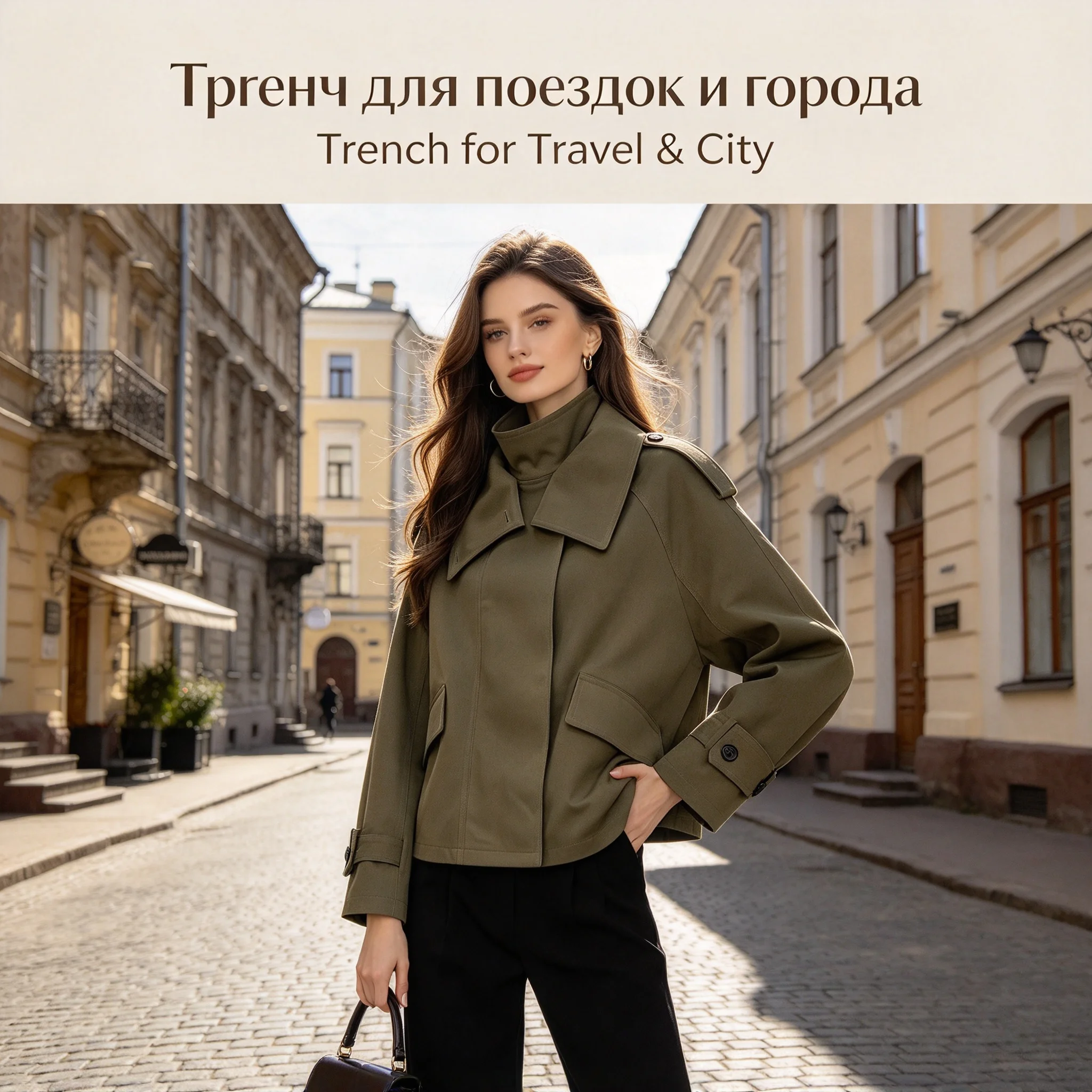 Lapel Collar Trench Coat Women Short Double Breasted Epaulet Pockets Khaki Vintage Autumn Winter Elegant Office Lady Jackets Hot