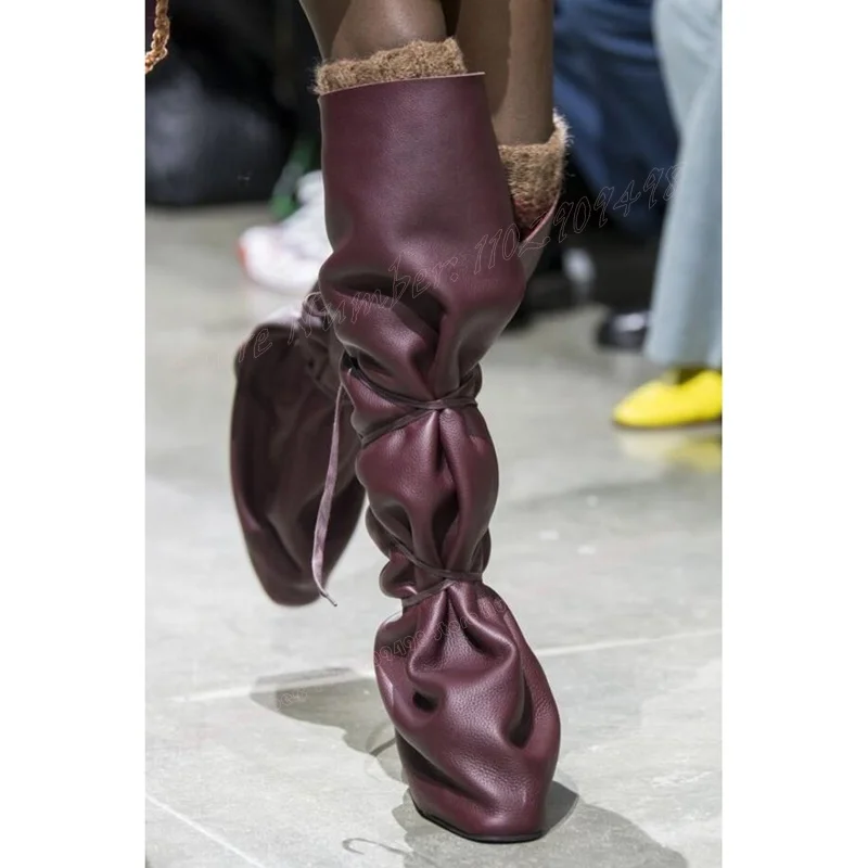 

Black Strappy Drawstring Chunky Heel Boots Matte Leather Shoes for Women High Heels Sexy Lady Shoes 2025 Zapatos Para Mujere