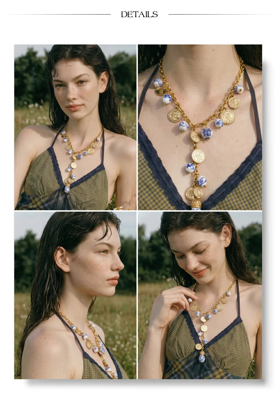 Yhpup Sommer-Halskette aus Edelstahl mit Keramik-Herz-Blumen-Anhänger, hochwertige Y-Kette, trendiger moderner Schmuck – Detail 6