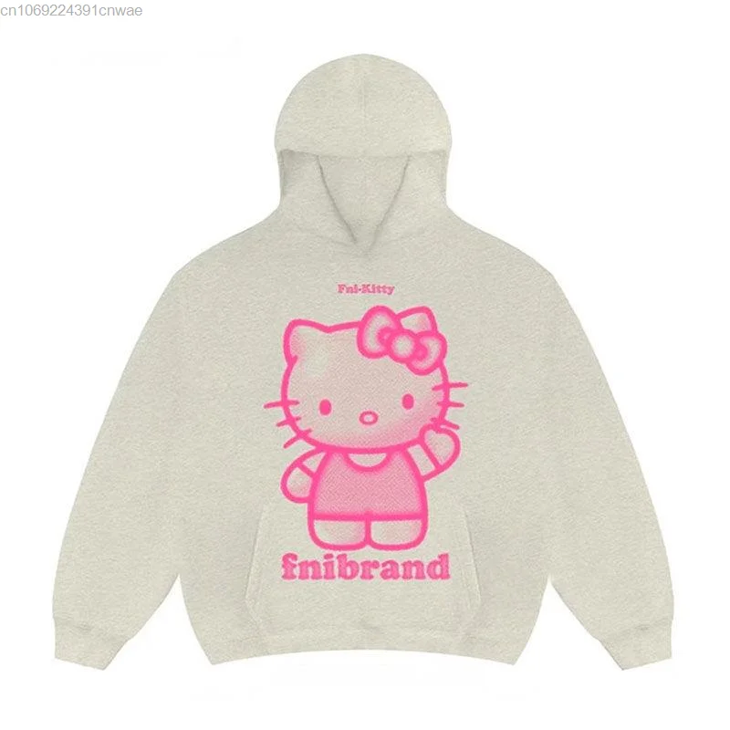 Sanrio Hello Kitty Printed Hood Streetwear Couple Y2k Harajuku Kpop Hoodie Youthful Clothes Winter Hip Hop 2000s Aesthetic Tops