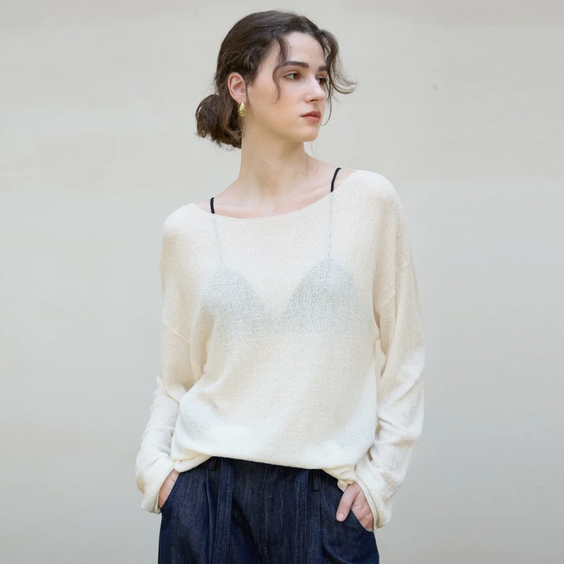 

25 Autumn Winter New Tencel Wool Blend Women'S Top Elegant Lazy Style Knitted Base Shirt Round Neck Loose Long Sleeve